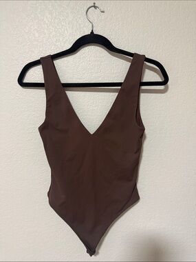 Kids Brown V-Neck One-Piece Swimsuit